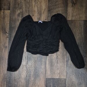 SO Elegant Black Ruched Blouse